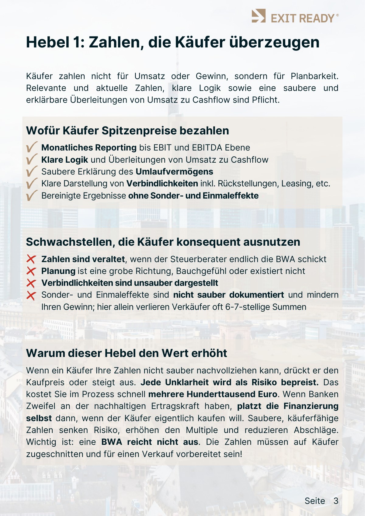 Leitfadenseite zum Hebel: Zahlen, die Käufer überzeugen