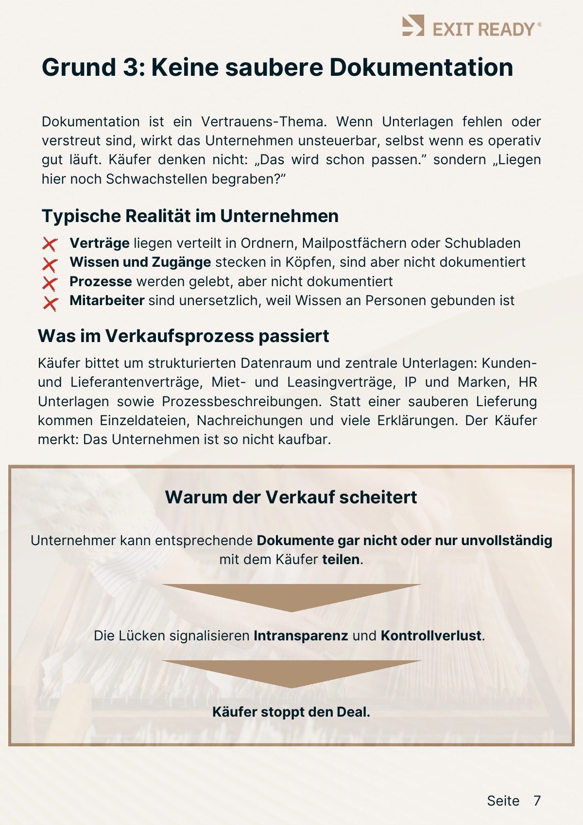 Leitfadenseite zum Grund: Keine saubere Dokumentation